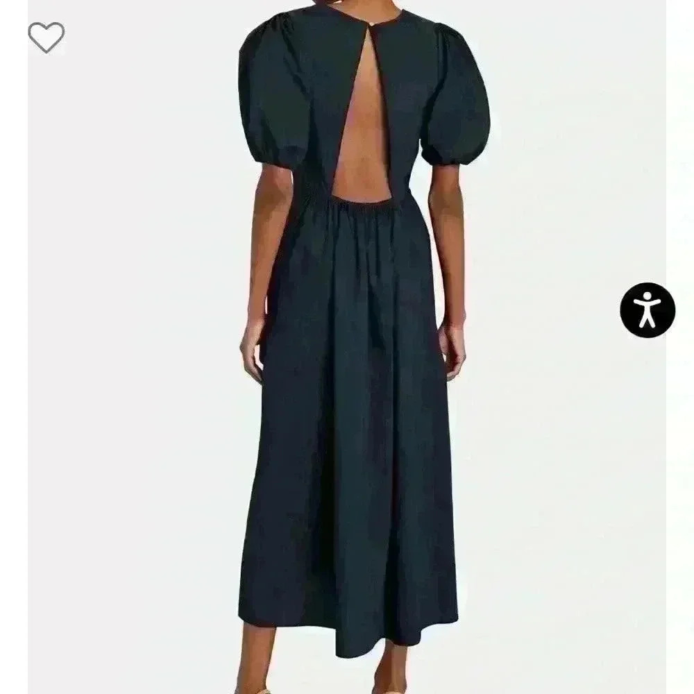 Bird and Knoll Savannah open back navy poplin midi dress